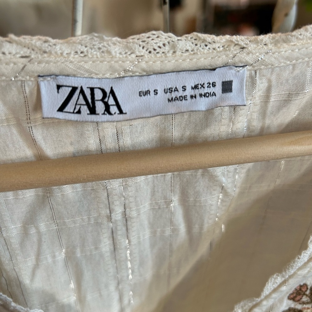 Zara Ivory Floral Embroidered Blouse Y2K style bohemian neutral - Picture 3 of 8